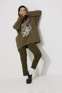 Зауженные брюки хаки из хлопкового полотна MG Wear 4124 хаки - фото 2