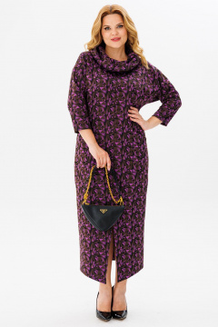 Удлиненное платье из трикотажа с карманами и разрезом Michel chic 2145/1 фиолет_черный_коричневый - фото 2