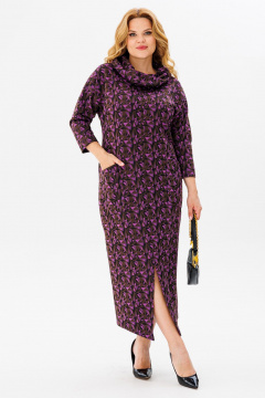 Удлиненное платье из трикотажа с карманами и разрезом Michel chic 2145/1 фиолет_черный_коричневый - фото 1