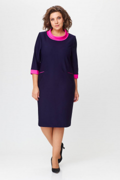 Миди платье из трикотажа с нагрудными вытачками Solomeya Lux 790 синий+розовый - фото 3