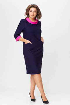 Миди платье из трикотажа с нагрудными вытачками Solomeya Lux 790 синий+розовый - фото 2