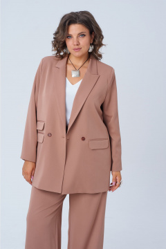 Бежевый костюм жакет и брюки из текстиля с резинкой Anelli 1398 капучино - фото 5