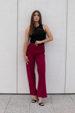 Красные брюки палаццо широкого кроя из легкой ткани Legend Style P-015 бордовый - фото 5