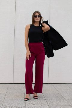 Красные брюки палаццо широкого кроя из легкой ткани Legend Style P-015 бордовый - фото 4