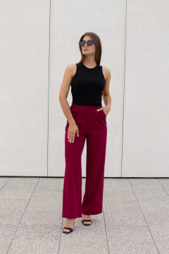 Красные брюки палаццо широкого кроя из легкой ткани Legend Style P-015 бордовый - фото 1