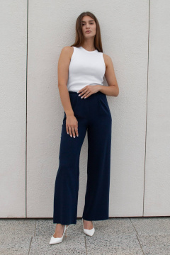 Синие брюки палаццо с защипами и высоким поясом Legend Style P-015 темно-синий - фото 4