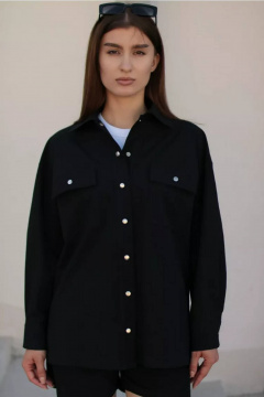 Черная рубашка-туника с накладными карманами из хлопка Legend Style B-011 черный - фото 5