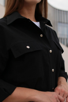 Черная рубашка-туника с накладными карманами из хлопка Legend Style B-011 черный - фото 4