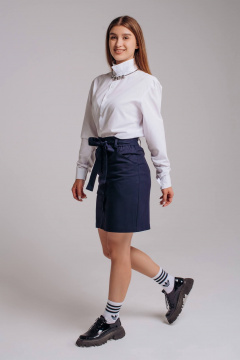 Мини юбка из текстиля с высокой посадкой и поясом Legend Style S-019 темно-синий - фото 5