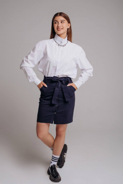 Мини юбка из текстиля с высокой посадкой и поясом Legend Style S-019 темно-синий - фото 1