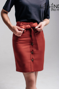 Красная мини юбка из плотного текстиля с высоким поясом Legend Style S-019 терракот - фото 5