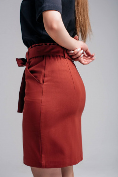 Красная мини юбка из плотного текстиля с высоким поясом Legend Style S-019 терракот - фото 4