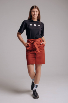 Красная мини юбка из плотного текстиля с высоким поясом Legend Style S-019 терракот - фото 1