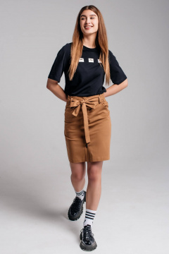 Бежевый мини юбка с высокой посадкой из прочных тканей Legend Style S-019 песочный - фото 3