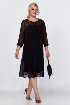 Платье черное с бантовыми складками и разрезом по переду Новелла Шарм А4014 - фото 1