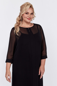 Платье черное с бантовыми складками и разрезом по переду Новелла Шарм А4014 - фото 3