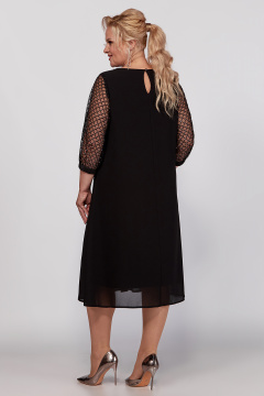Платье черное шифоновое с рукавами из сетки и стразами Новелла Шарм А4016 - фото 5