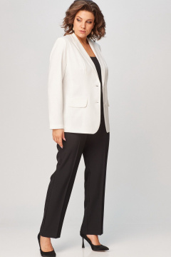 Классический комплект жакета и брюк из текстиля с рельефами БелЭльСтиль 203-2_78_22+596-2_79_22 молочно-черный - фото 4