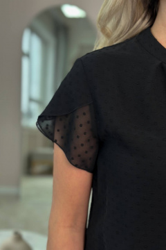 Блуза черная, из шифона с коротким рукавом LindaLux 812/1 черная_бубочка - фото 4