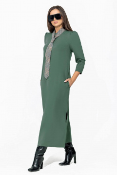 Платье миди с съемным галстуком из премиального трикотажа Gold Style 2669 светло-серо-зеленый - фото 2