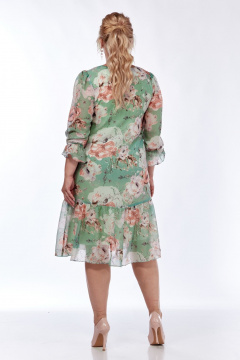 Легкое шифоновое платье на воздухе с V-вырезом LadyThreeStars 2478 салатовый_цветочный_принт - фото 3