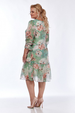 Легкое шифоновое платье на воздухе с V-вырезом LadyThreeStars 2478 салатовый_цветочный_принт - фото 2