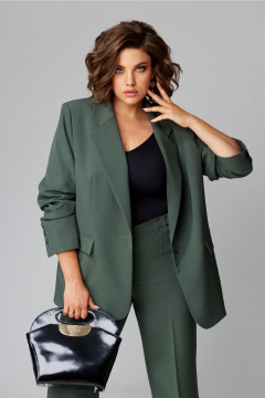 Брючный костюм женский в деловом стиле с эластичным поясом Aira Style 24-26 зеленый - фото 4