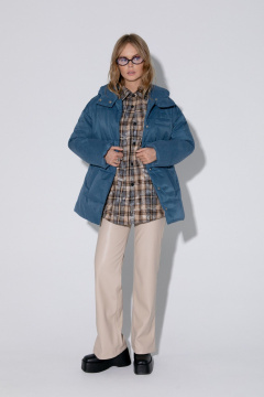 Демисезонная стеганая оверсайз куртка с капюшоном PiRS 5381 синий - фото 1