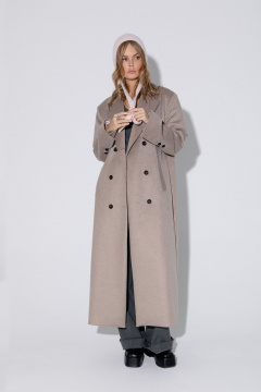 Миди пальто оверсайз с расширенными плечами и двубортной застежкой PiRS 5382 бежевый - фото 4