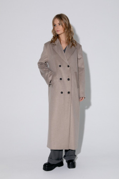 Миди пальто оверсайз с расширенными плечами и двубортной застежкой PiRS 5382 бежевый - фото 1