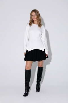 Двойка джемпер и юбка трапеция из трикотажа и текстиля PiRS 5448 белый+ черная_юбка - фото 3