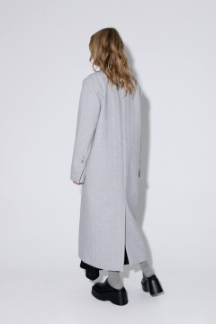 Миди-пальто оверсайз с расширенным плечом из ткани с рисунком PiRS 5449 серый - фото 3