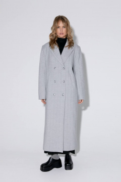 Миди-пальто оверсайз с расширенным плечом из ткани с рисунком PiRS 5449 серый - фото 1