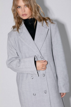 Миди-пальто оверсайз с расширенным плечом из ткани с рисунком PiRS 5449 серый - фото 2