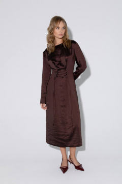 Миди-платье со шнуровкой из вискозы и трикотажа PiRS 5455 шоколадный - фото 5