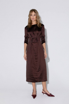 Миди-платье со шнуровкой из вискозы и трикотажа PiRS 5455 шоколадный - фото 4