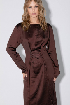 Миди-платье со шнуровкой из вискозы и трикотажа PiRS 5455 шоколадный - фото 3