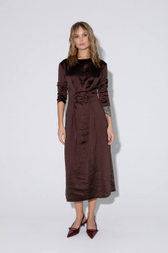Миди-платье со шнуровкой из вискозы и трикотажа PiRS 5455 шоколадный - фото 1