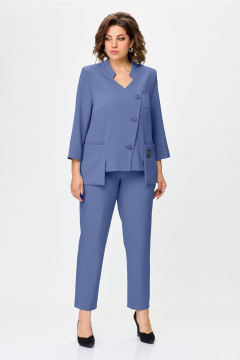 Демисезонный костюм из текстиля с асимметричным жакетом ALEZA 1211.1 синий_меланж - фото 4
