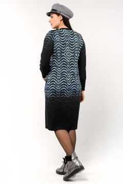 Платье из вискозы и трикотажа с длинным рукавом и карманами La rouge 5260 черный-набивной - фото 3