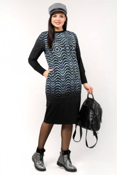 Платье из вискозы и трикотажа с длинным рукавом и карманами La rouge 5260 черный-набивной - фото 1