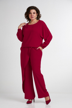 Красный комплект из свободной блузы и брюк из текстиля Takka Plus 24-235 - фото 5