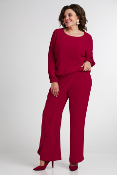 Красный комплект из свободной блузы и брюк из текстиля Takka Plus 24-235 - фото 4