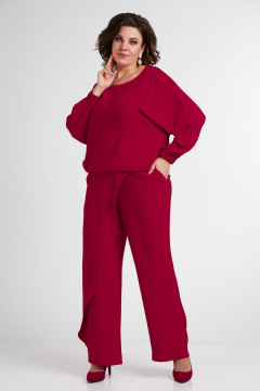 Красный комплект из свободной блузы и брюк из текстиля Takka Plus 24-235 - фото 3