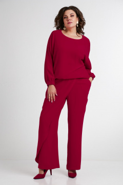 Красный комплект из свободной блузы и брюк из текстиля Takka Plus 24-235 - фото 1