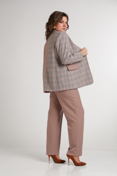 Бежевый костюм из комбинированной ткани с лацканами Takka Plus 24-237 - фото 5