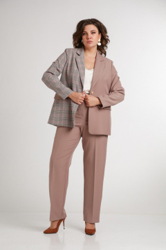 Бежевый костюм из комбинированной ткани с лацканами Takka Plus 24-237 - фото 1
