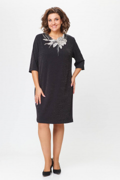 Платье свободное зауженное из трикотажа с кружевным воротником Solomeya Lux 973 черный - фото 5