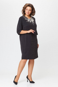 Платье свободное зауженное из трикотажа с кружевным воротником Solomeya Lux 973 черный - фото 4