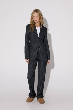 Деловой костюм-двойка из текстиля жакет и брюки в полоску PiRS 5073 графит - фото 5